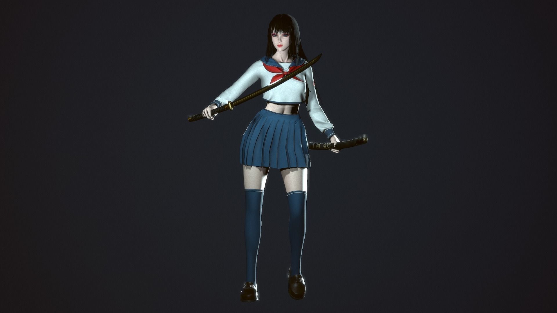 Japanese School Girl - Game Ready Low-poly 3D model_7