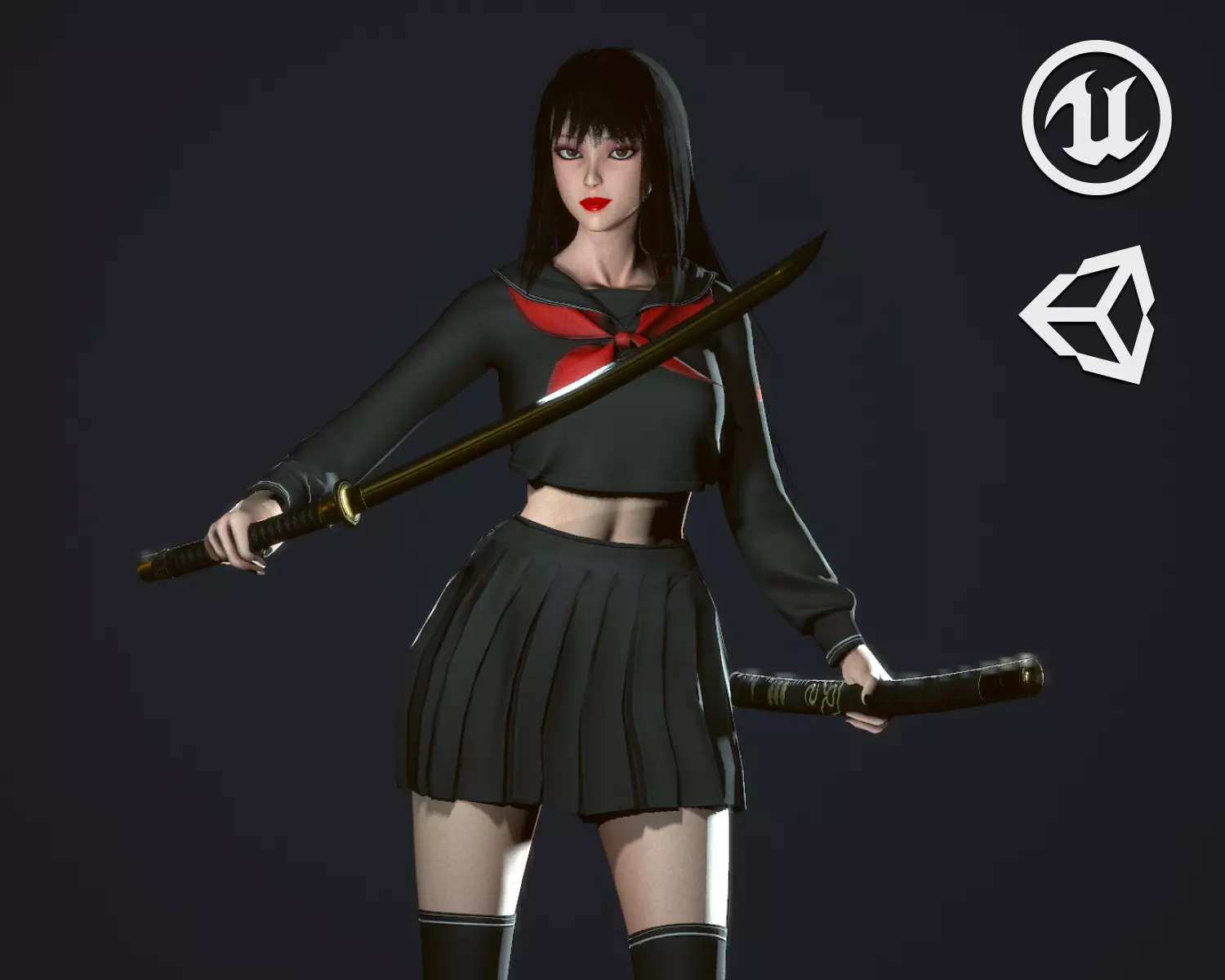 Japanese School Girl - Game Ready Low-poly 3D model_0