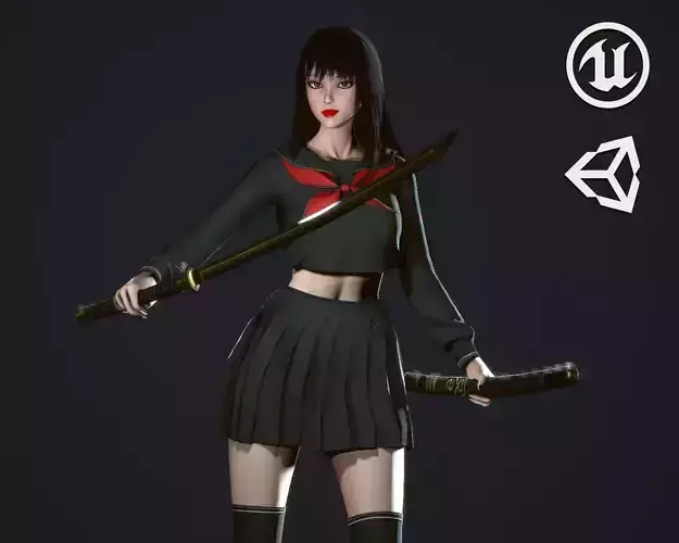 Japanese School Girl - Game Ready Low-poly 3D model