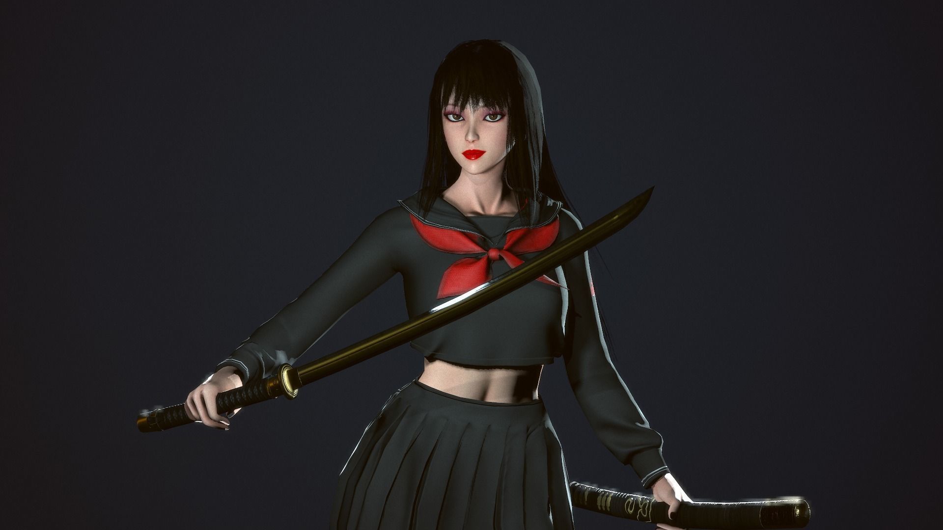 Japanese School Girl - Game Ready Low-poly 3D model_17