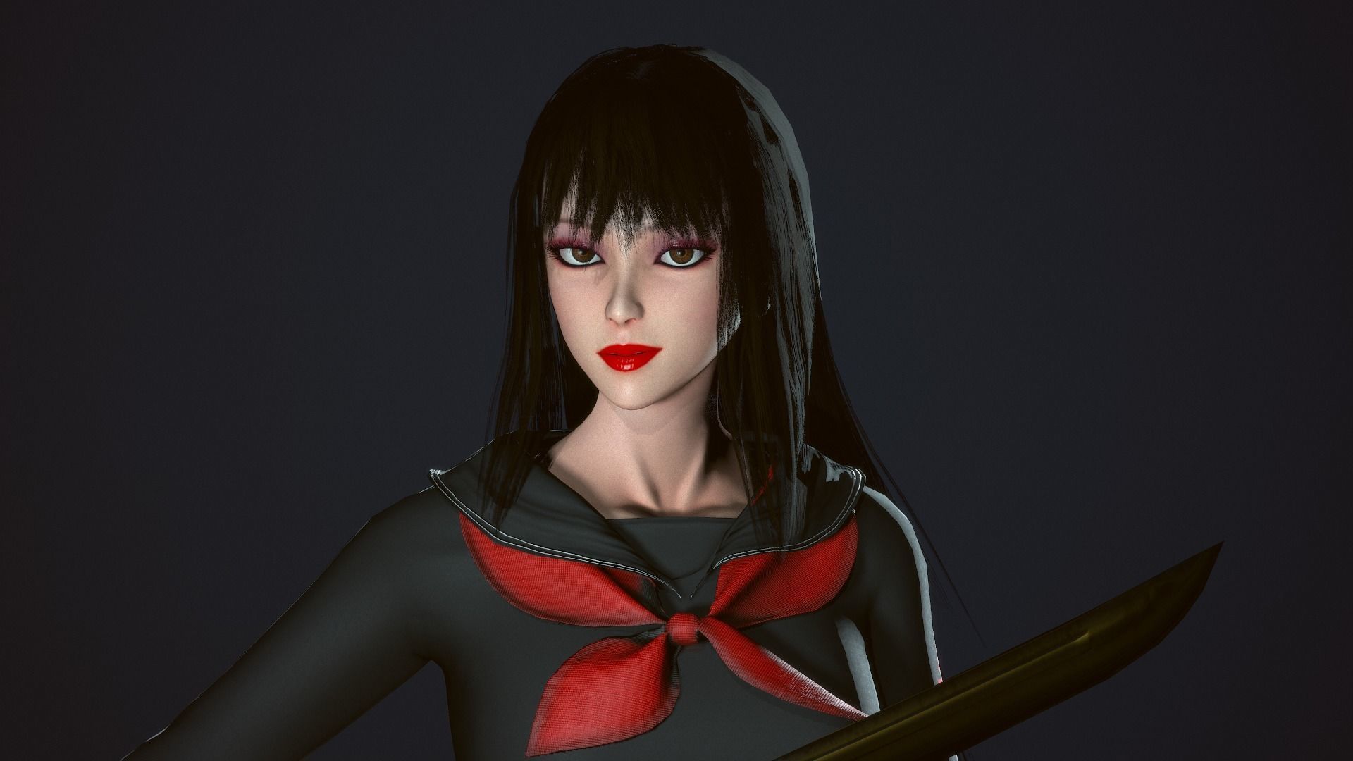 Japanese School Girl - Game Ready Low-poly 3D model_14