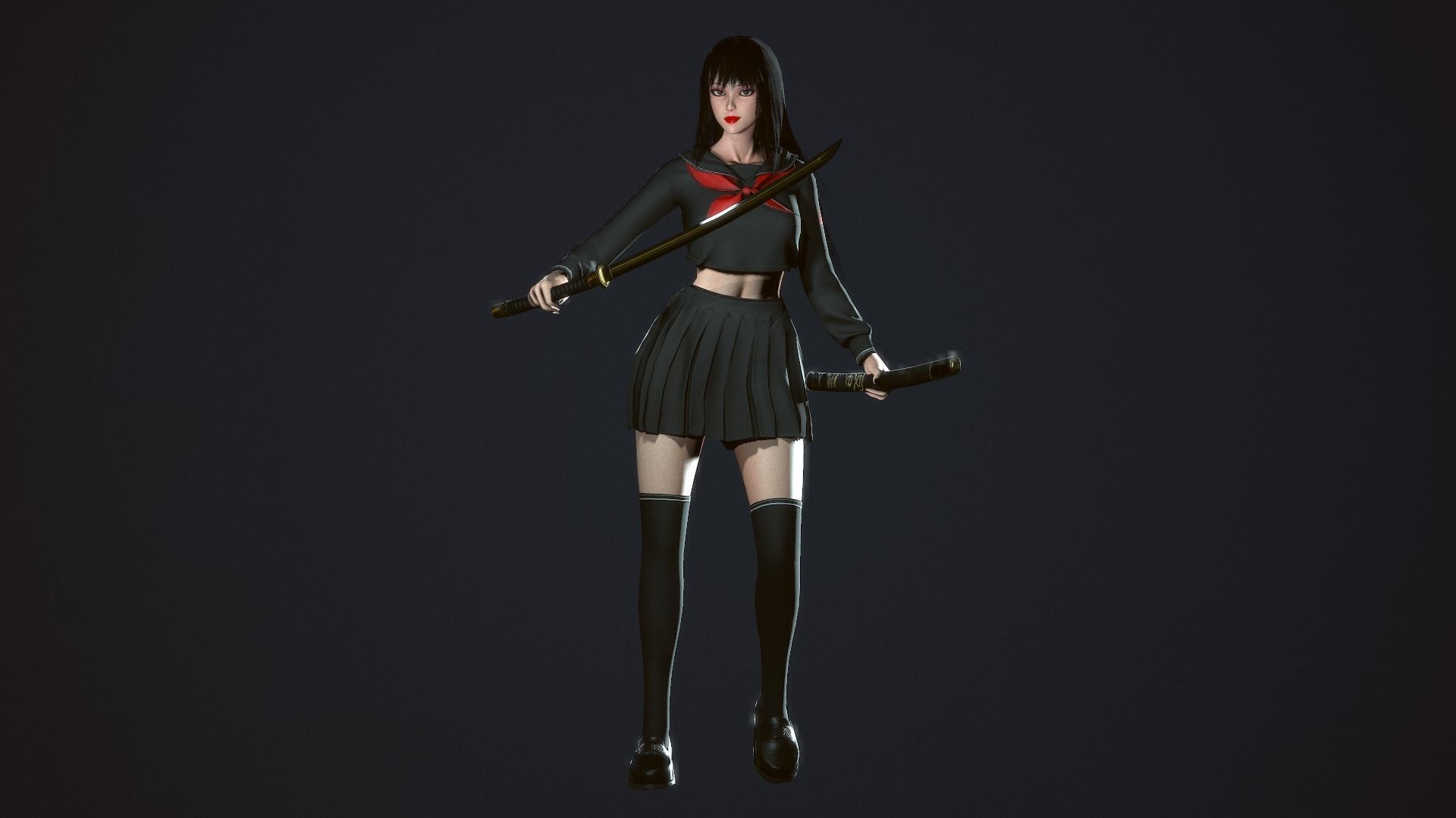 Japanese School Girl - Game Ready Low-poly 3D model_2