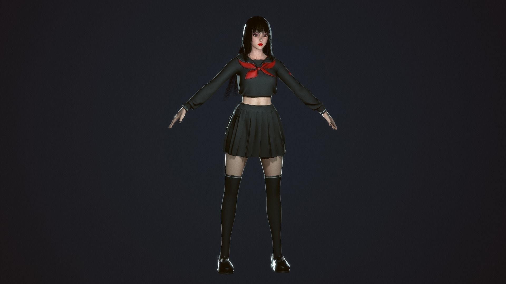 Japanese School Girl - Game Ready Low-poly 3D model_3