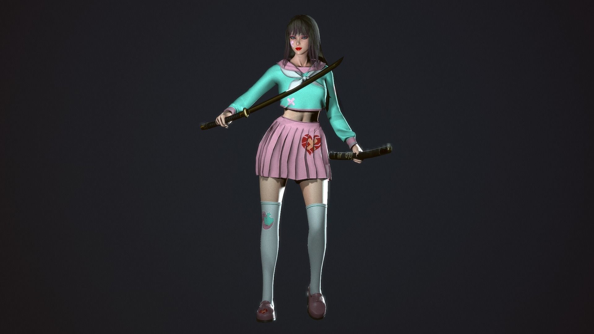 Japanese School Girl - Game Ready Low-poly 3D model_9