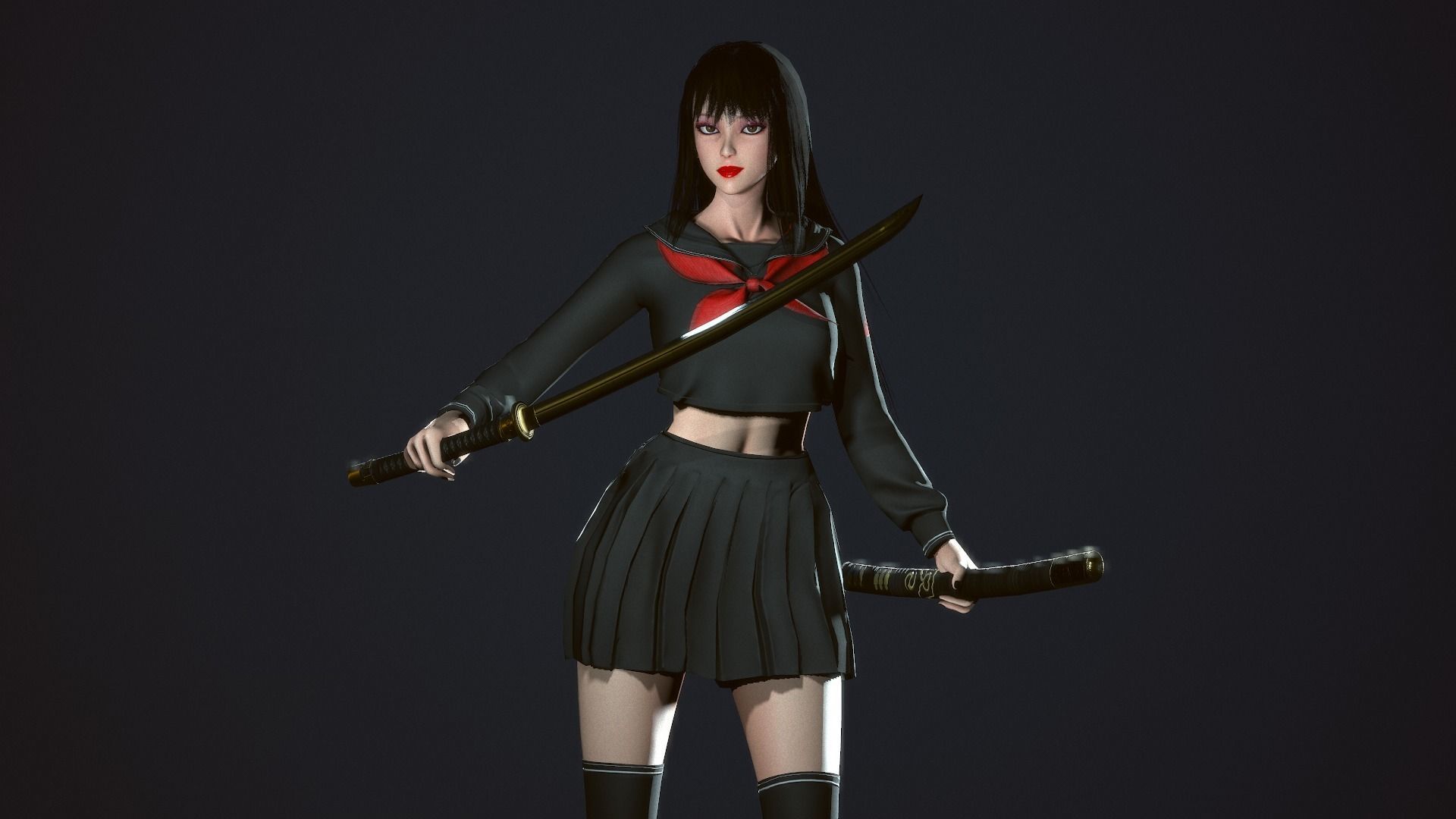 Japanese School Girl - Game Ready Low-poly 3D model_15