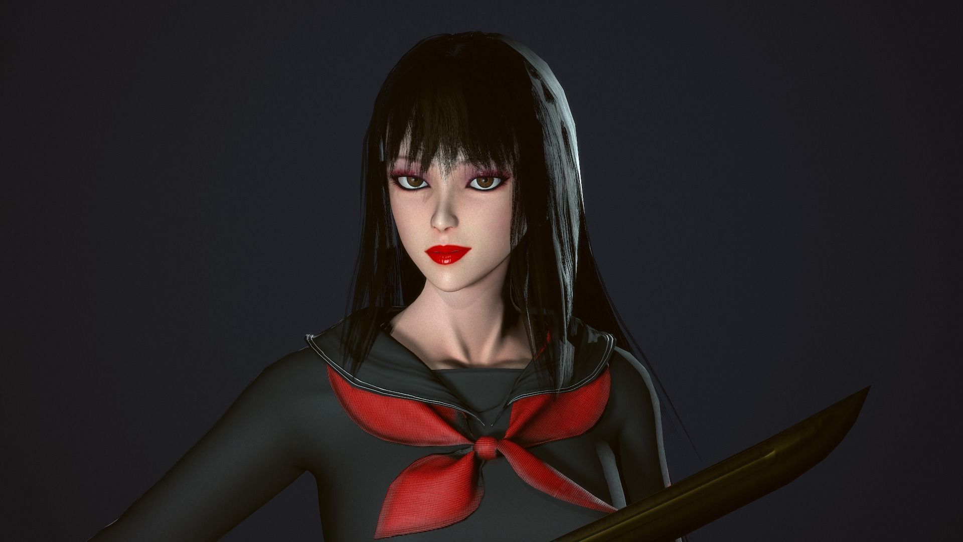 Japanese School Girl - Game Ready Low-poly 3D model_13