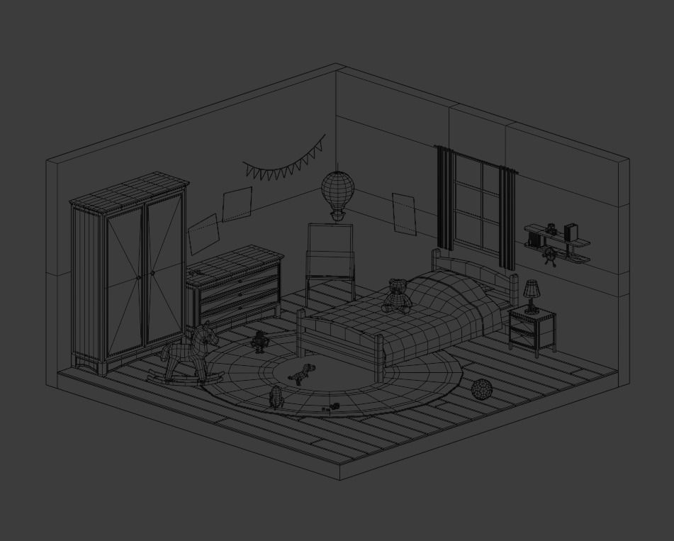 Kids Bedroom Low-poly 3D model_2