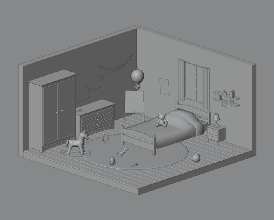 Kids Bedroom Low-poly 3D model_1