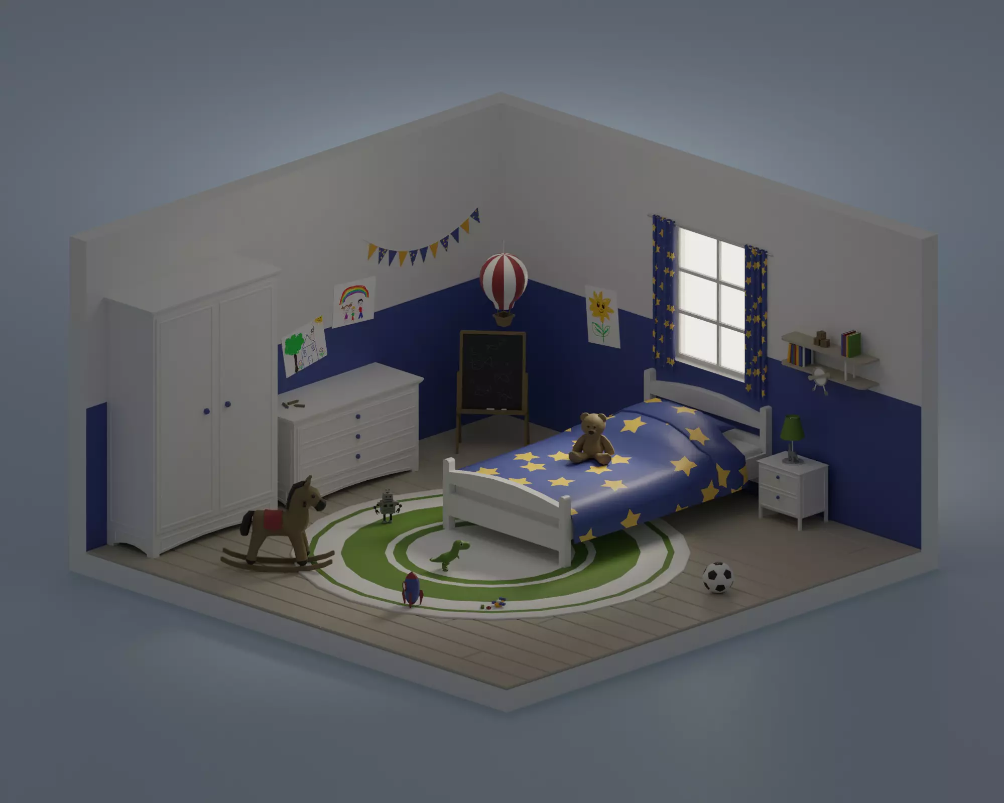 Kids Bedroom Low-poly 3D model_0