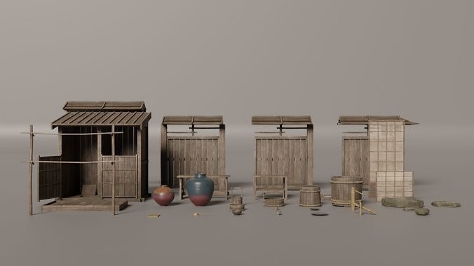 Japanese Props - Furniture Low-poly 3D model