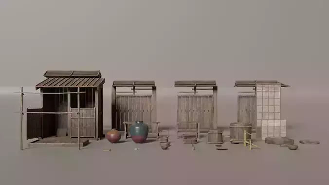 Japanese Props - Furniture Low-poly 3D model