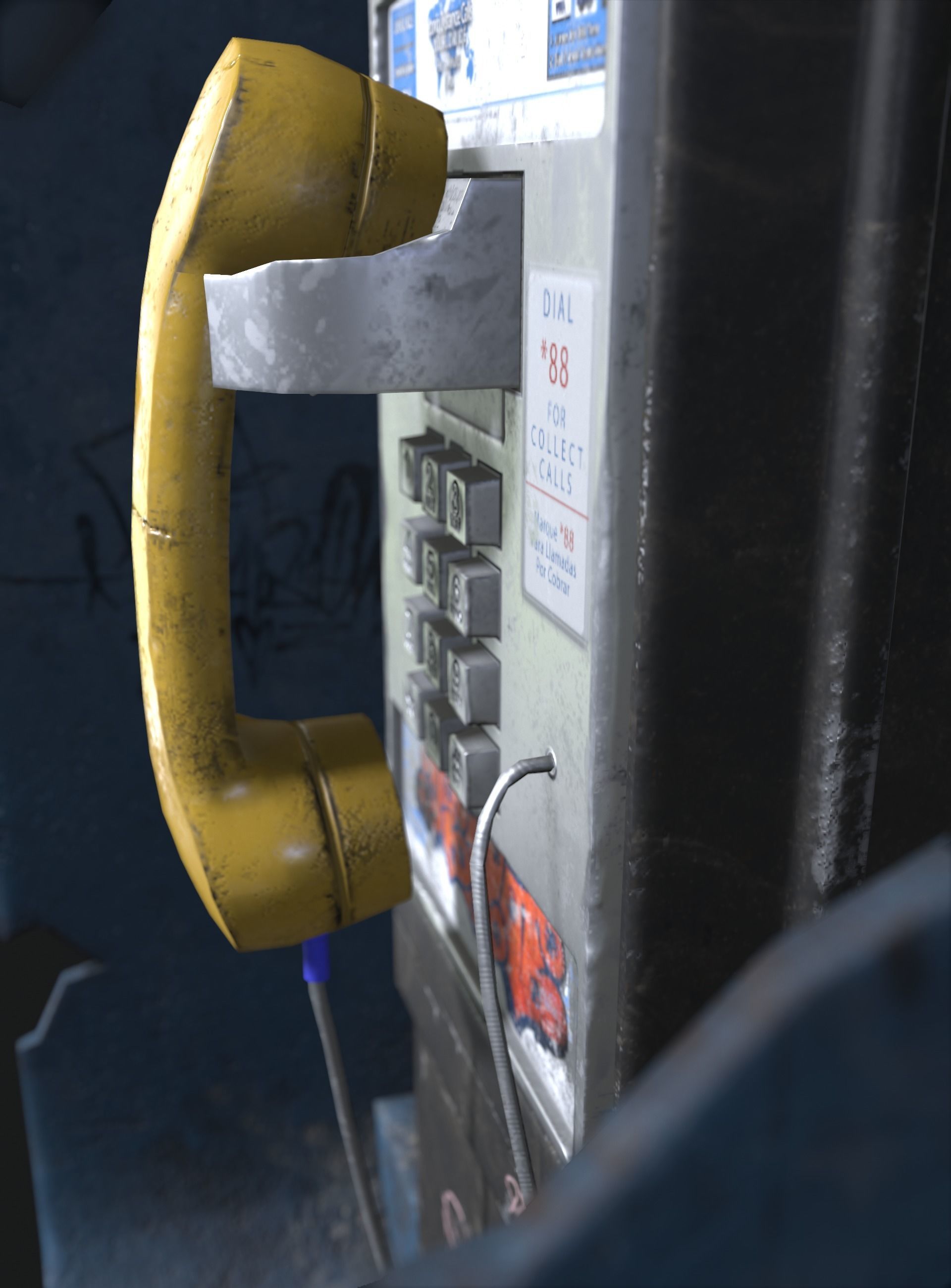 Payphone with graffiti Low-poly 3D model_7