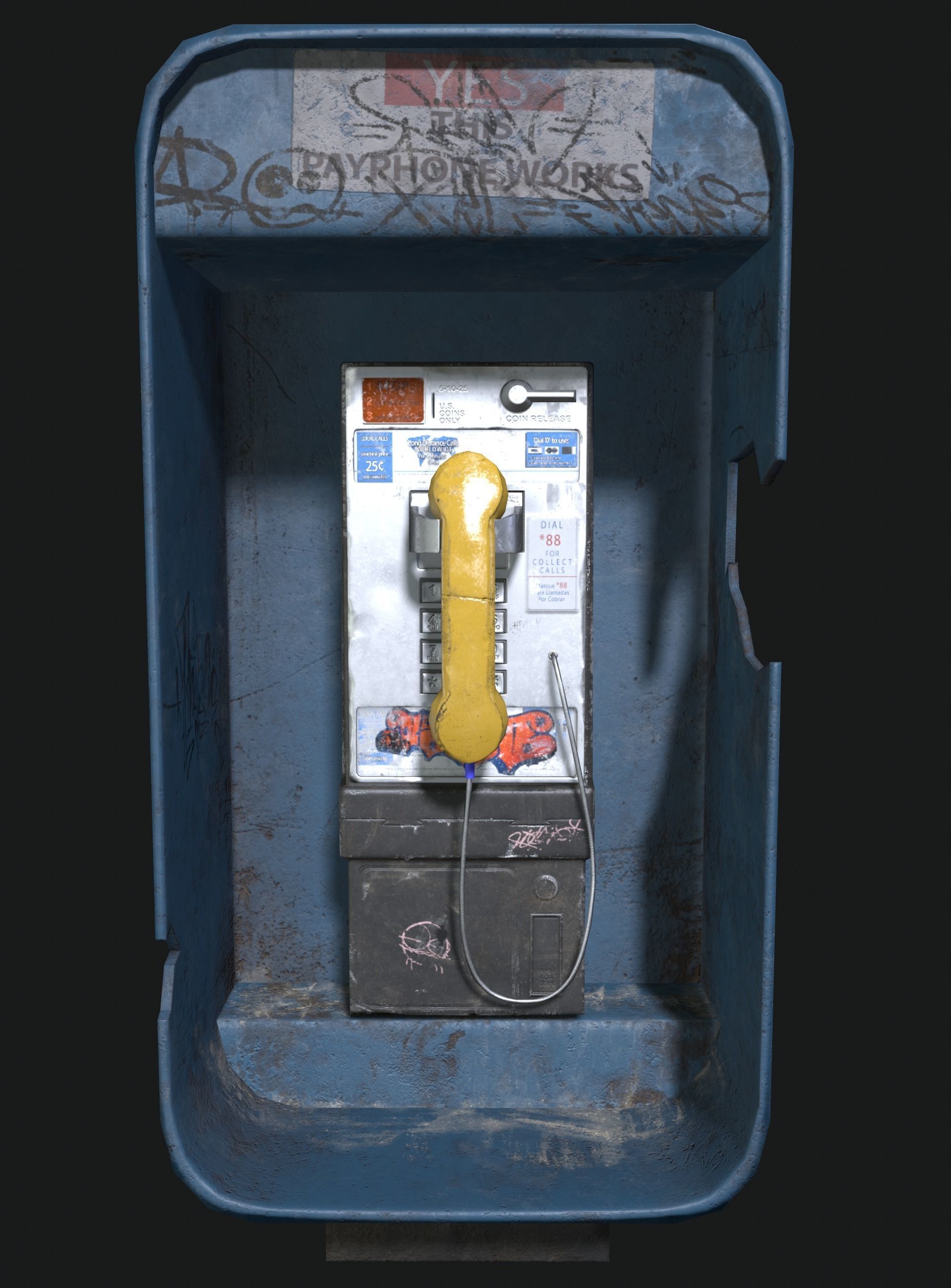 Payphone with graffiti Low-poly 3D model_2