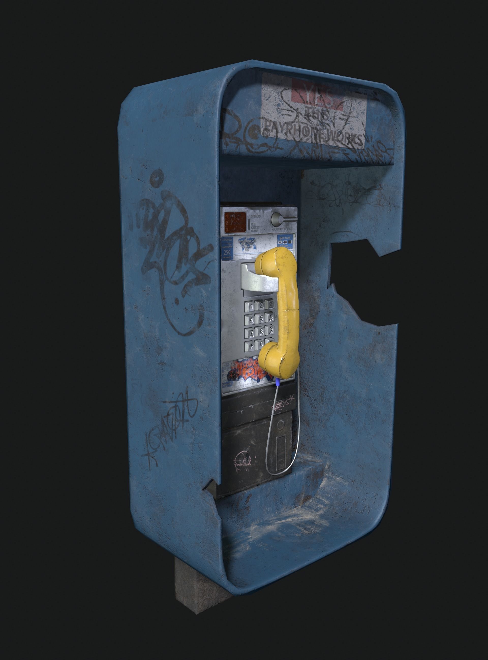 Payphone with graffiti Low-poly 3D model_5