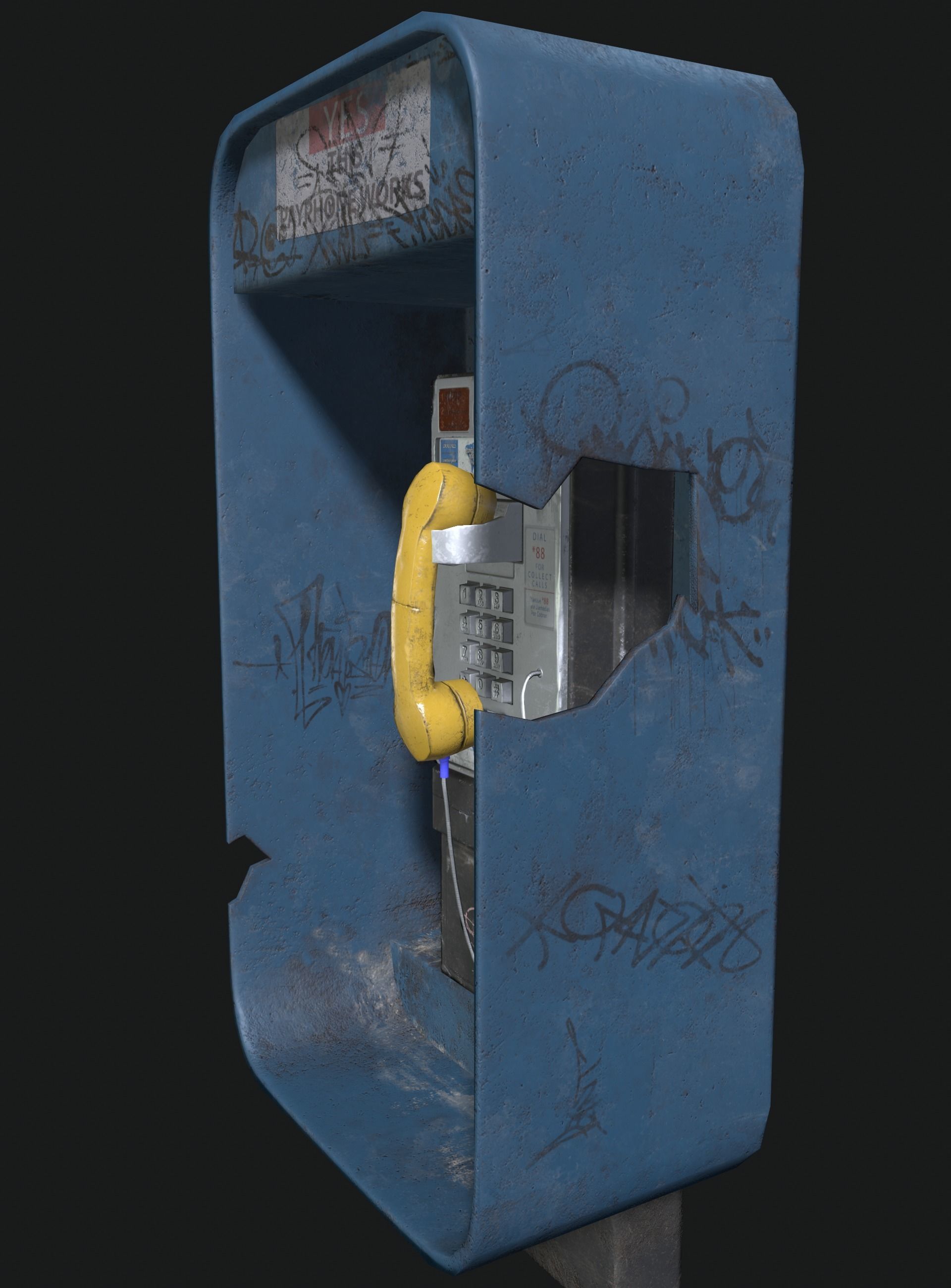 Payphone with graffiti Low-poly 3D model_6
