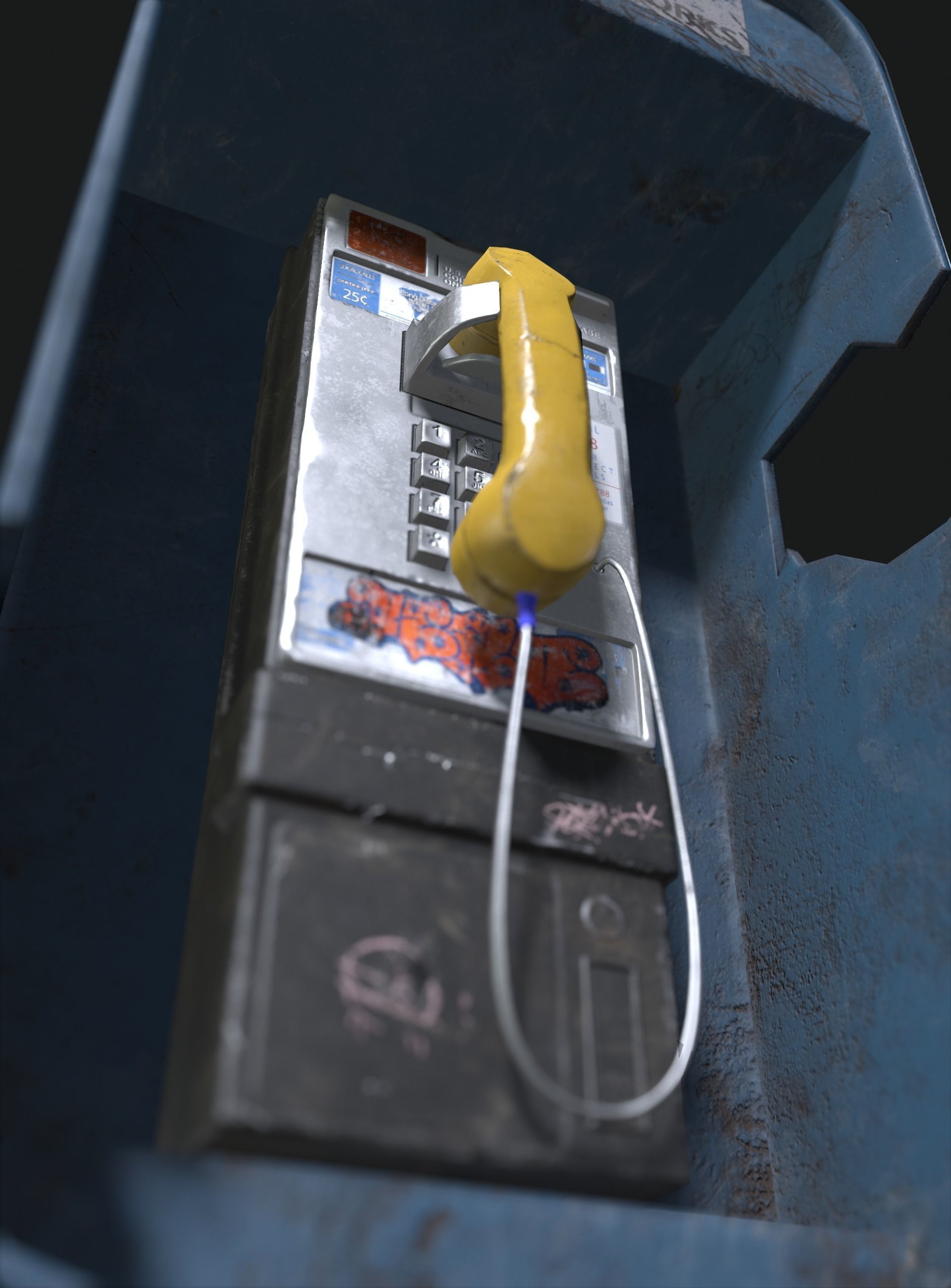 Payphone with graffiti Low-poly 3D model_3