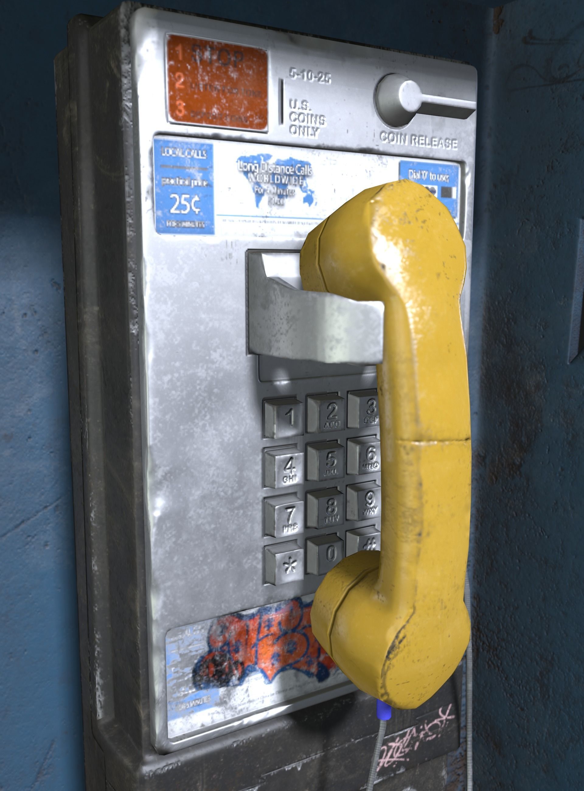 Payphone with graffiti Low-poly 3D model_4