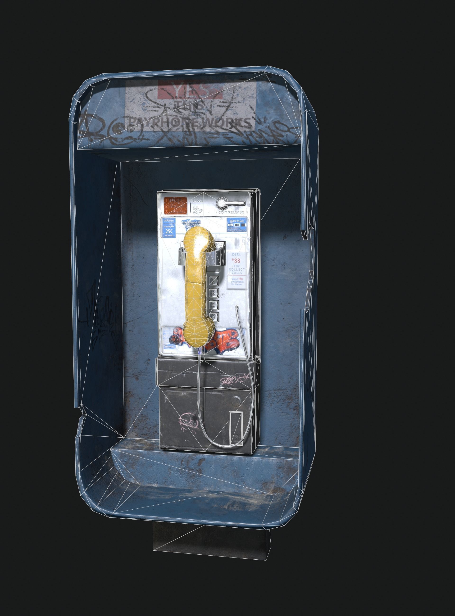 Payphone with graffiti Low-poly 3D model_8