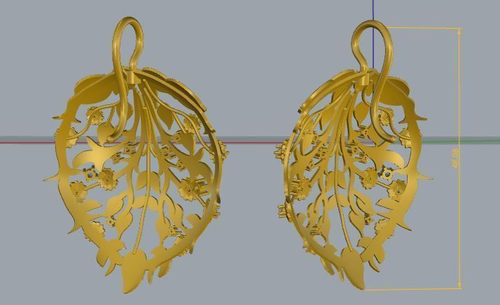 3d model 3d print model Leaf Gold Earring Jewelry 3D print model_5