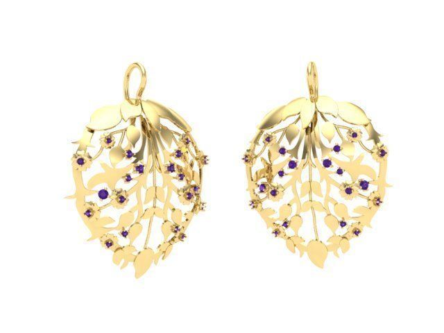 3d model 3d print model Leaf Gold Earring Jewelry 3D print model_1