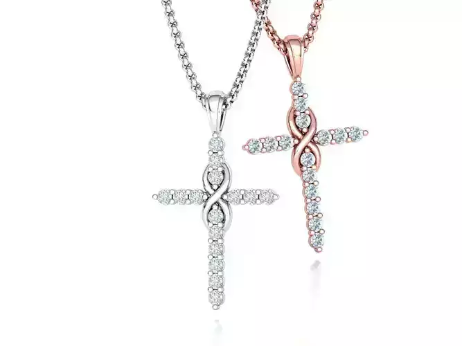 Infinity Diamond Cross Pendant 2mm Stones Own design 3dmodel 3D print model