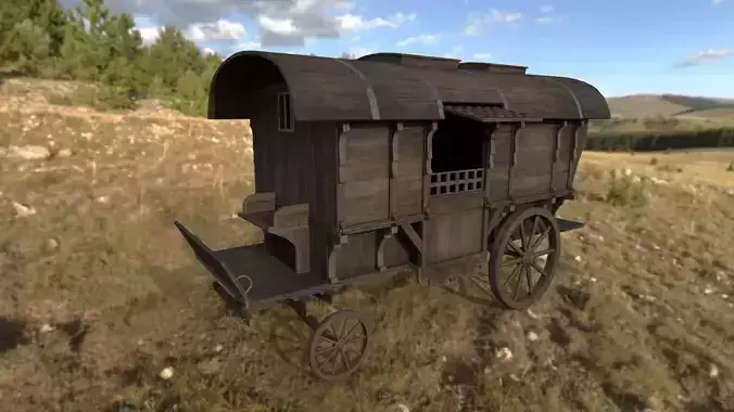 Realistic Medieval Merchant Wagon Low-poly 3D model