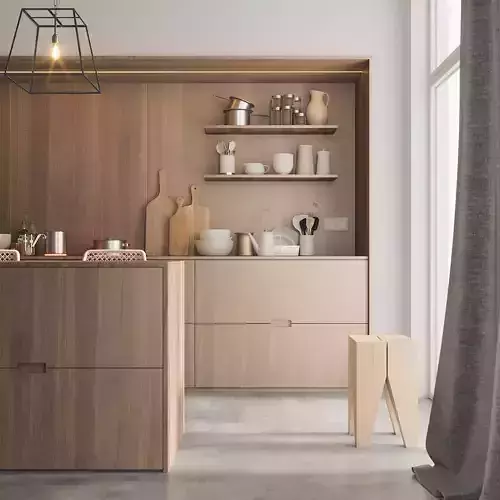 kitchen modern with wooden cabinets 3D model