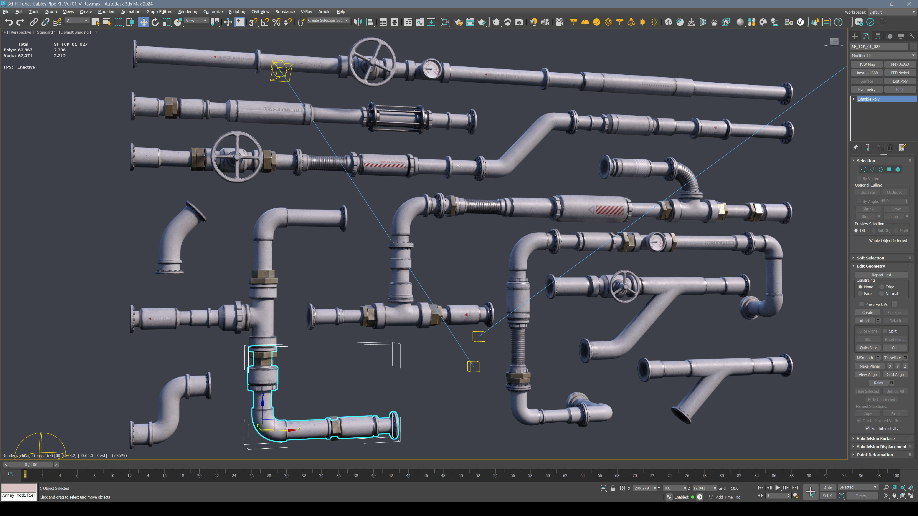 Sci-Fi Tubes Cables Pipe Kit Vol 01-PBR Low-poly 3D model_8