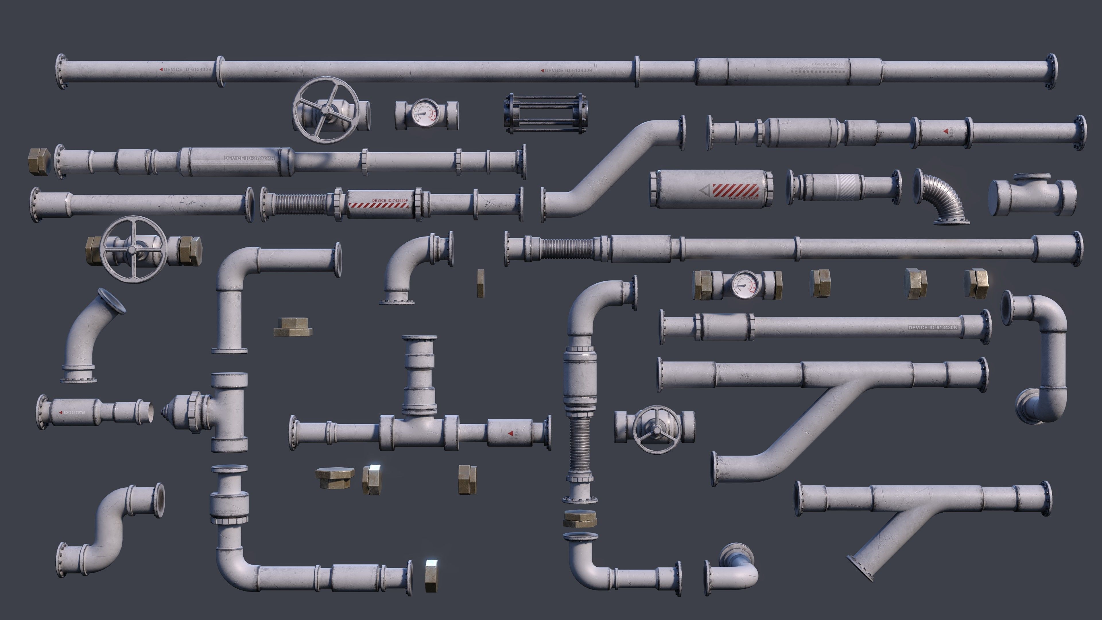 Sci-Fi Tubes Cables Pipe Kit Vol 01-PBR Low-poly 3D model_3