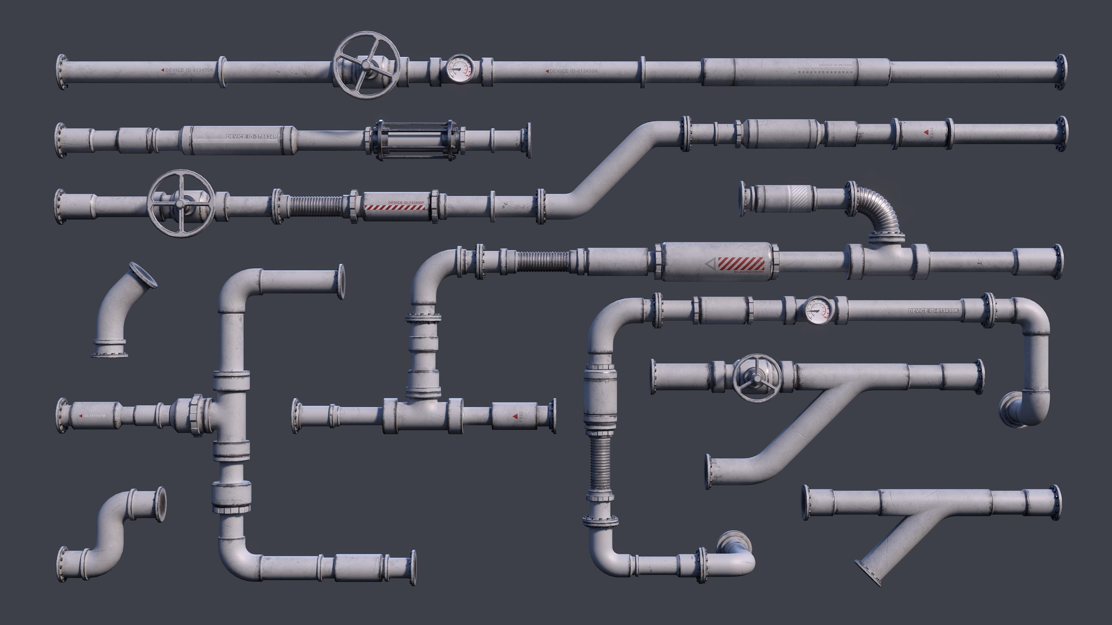 Sci-Fi Tubes Cables Pipe Kit Vol 01-PBR Low-poly 3D model_2