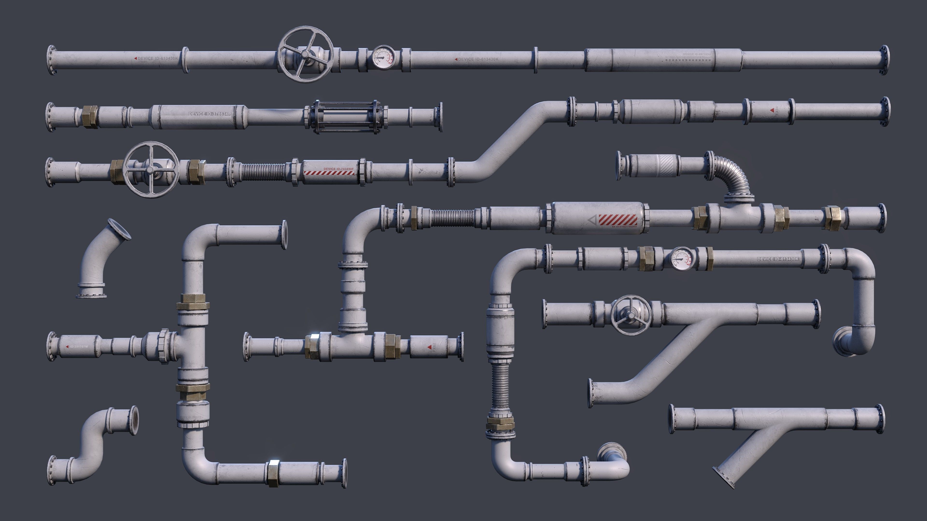 Sci-Fi Tubes Cables Pipe Kit Vol 01-PBR Low-poly 3D model_1