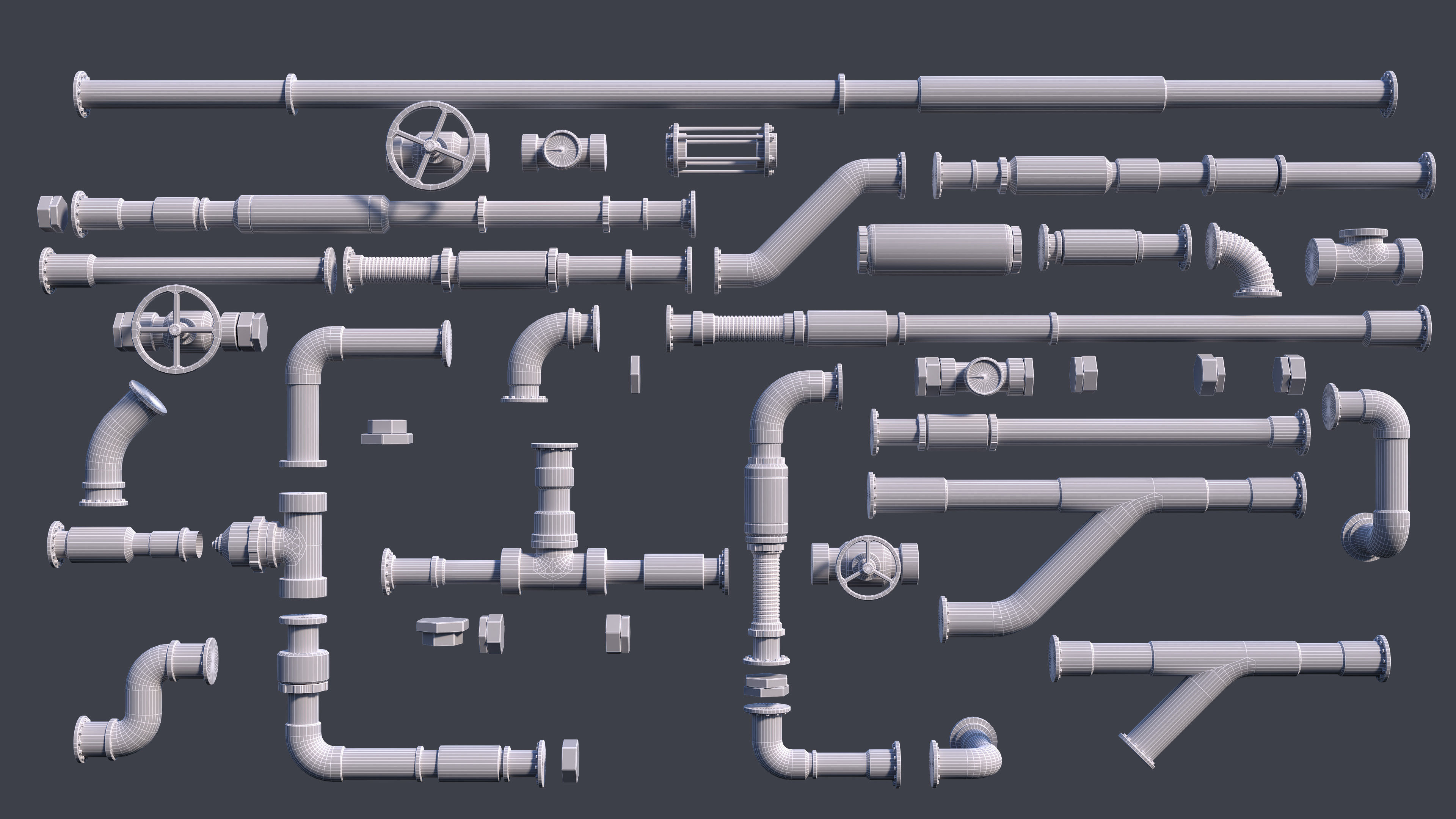 Sci-Fi Tubes Cables Pipe Kit Vol 01-PBR Low-poly 3D model_4
