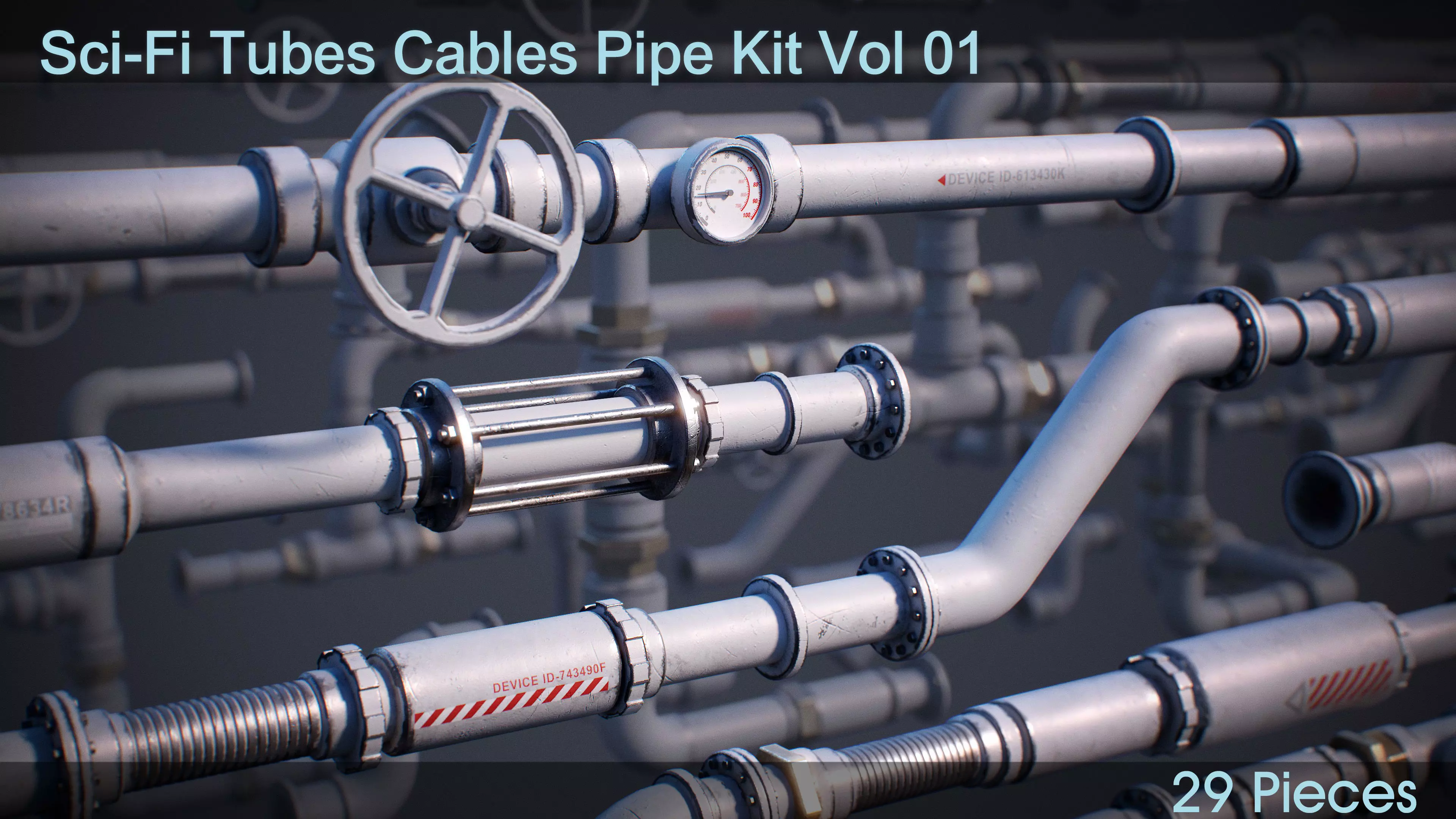 Sci-Fi Tubes Cables Pipe Kit Vol 01-PBR Low-poly 3D model_0