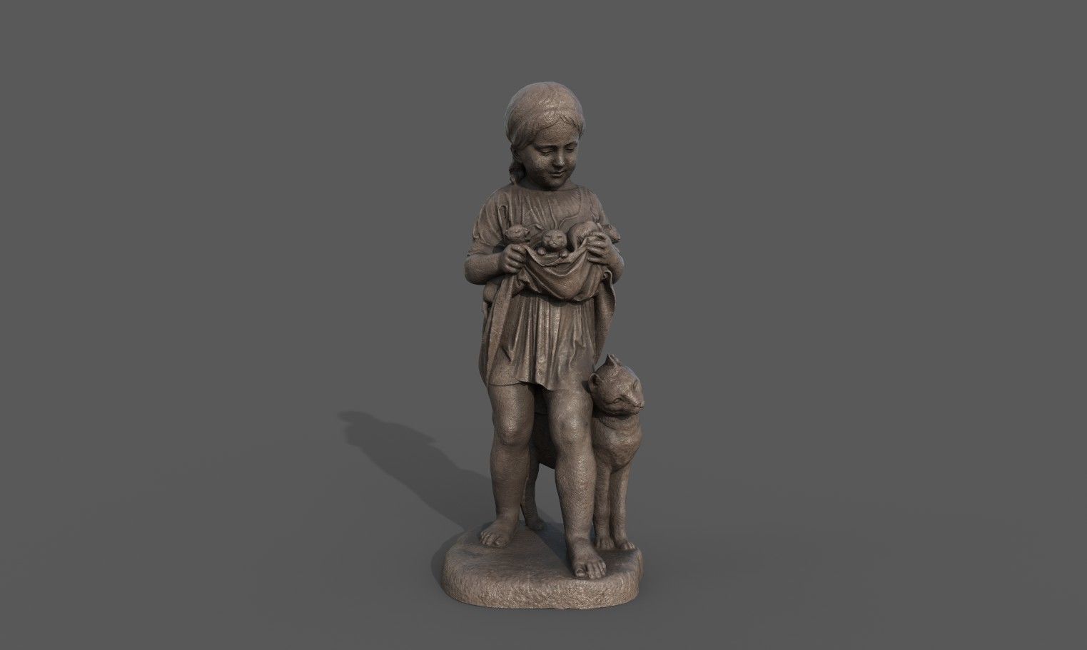 statue of A Little Girl With Kittens Low-poly 3D model_1