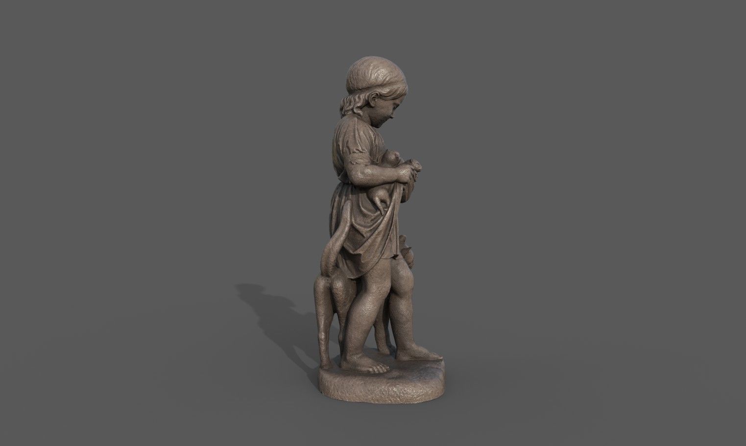 statue of A Little Girl With Kittens Low-poly 3D model_7