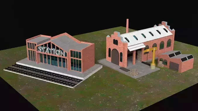Train Station and Factory Game Assets