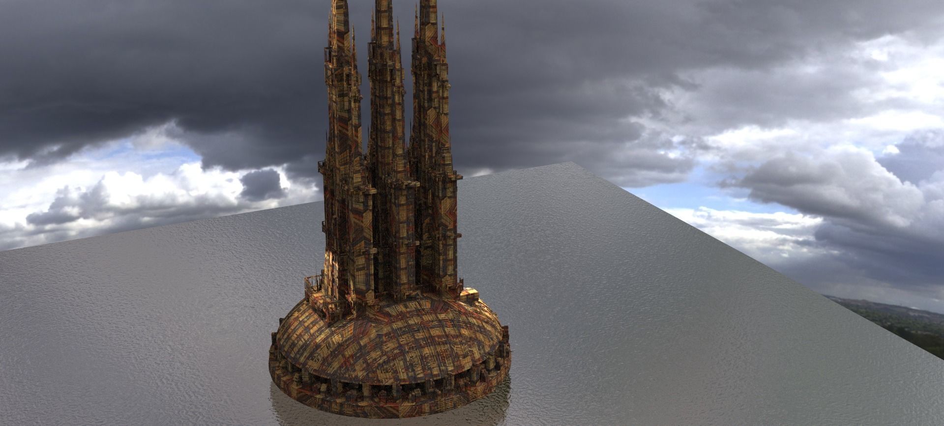 Sci-Fi Dome Tower big complex structure 3D model_1