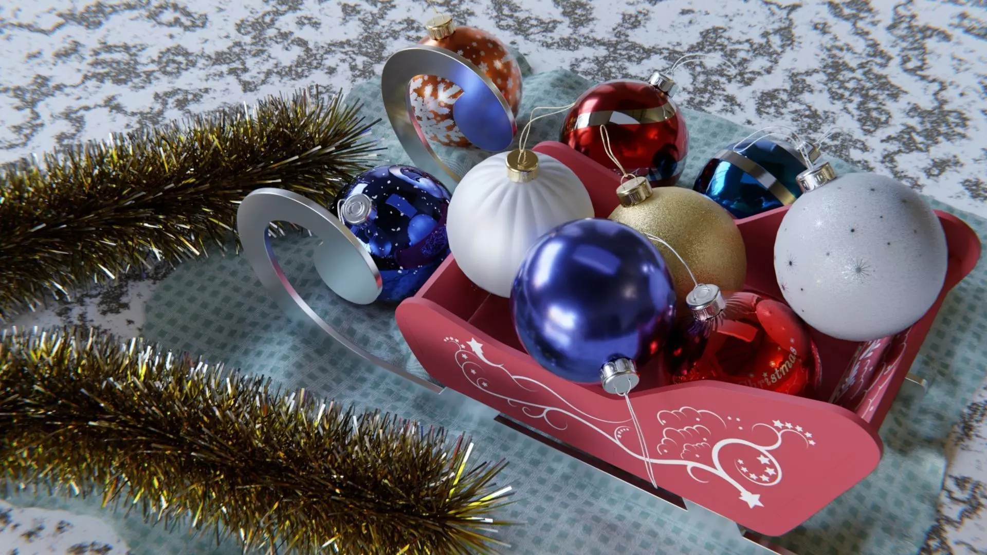 Christmas balls and christmas sleigh 3D Model Collection_0