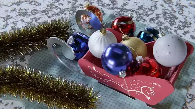 Christmas balls and christmas sleigh 3D Model Collection
