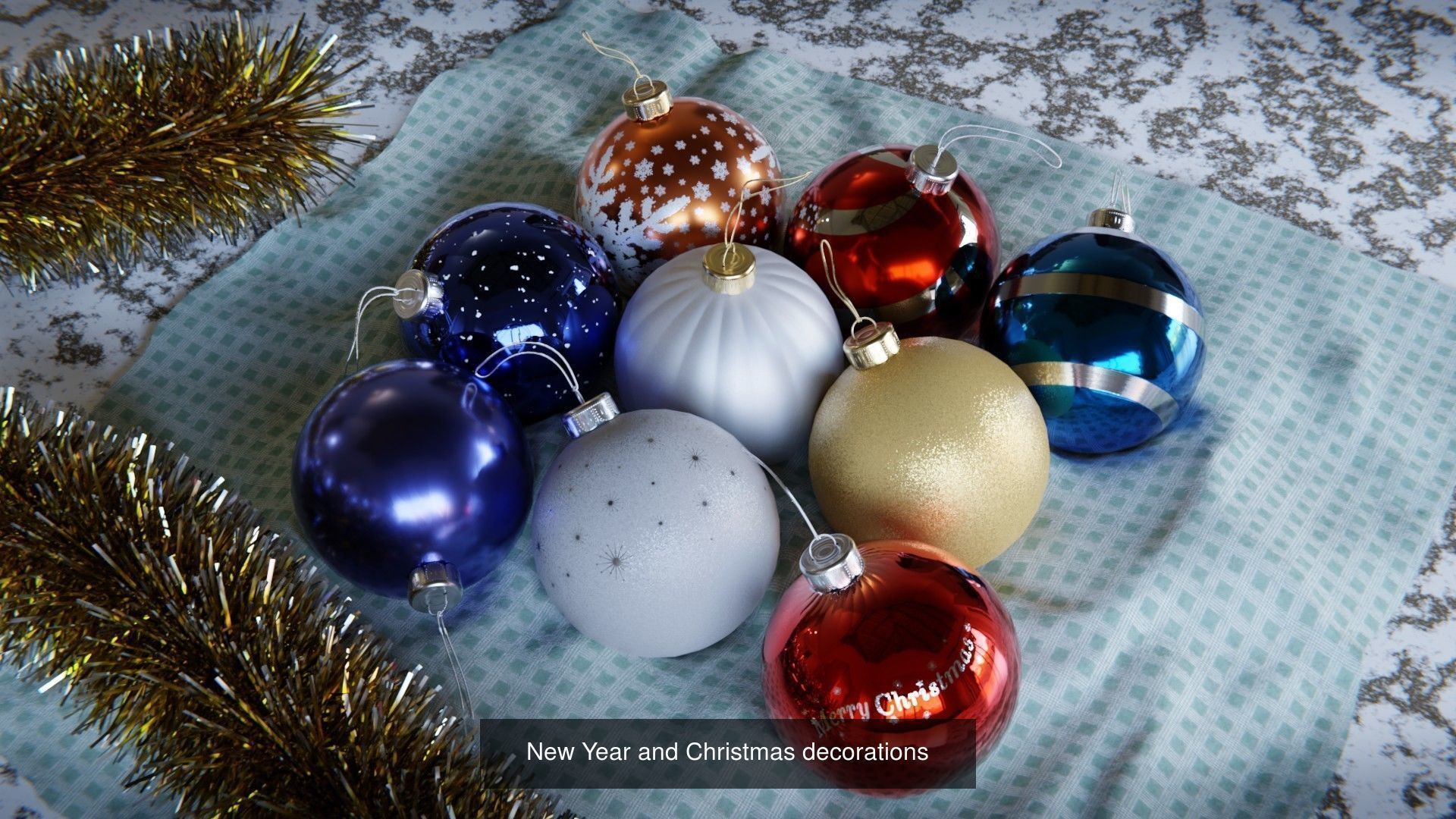 Christmas balls and christmas sleigh 3D Model Collection_3