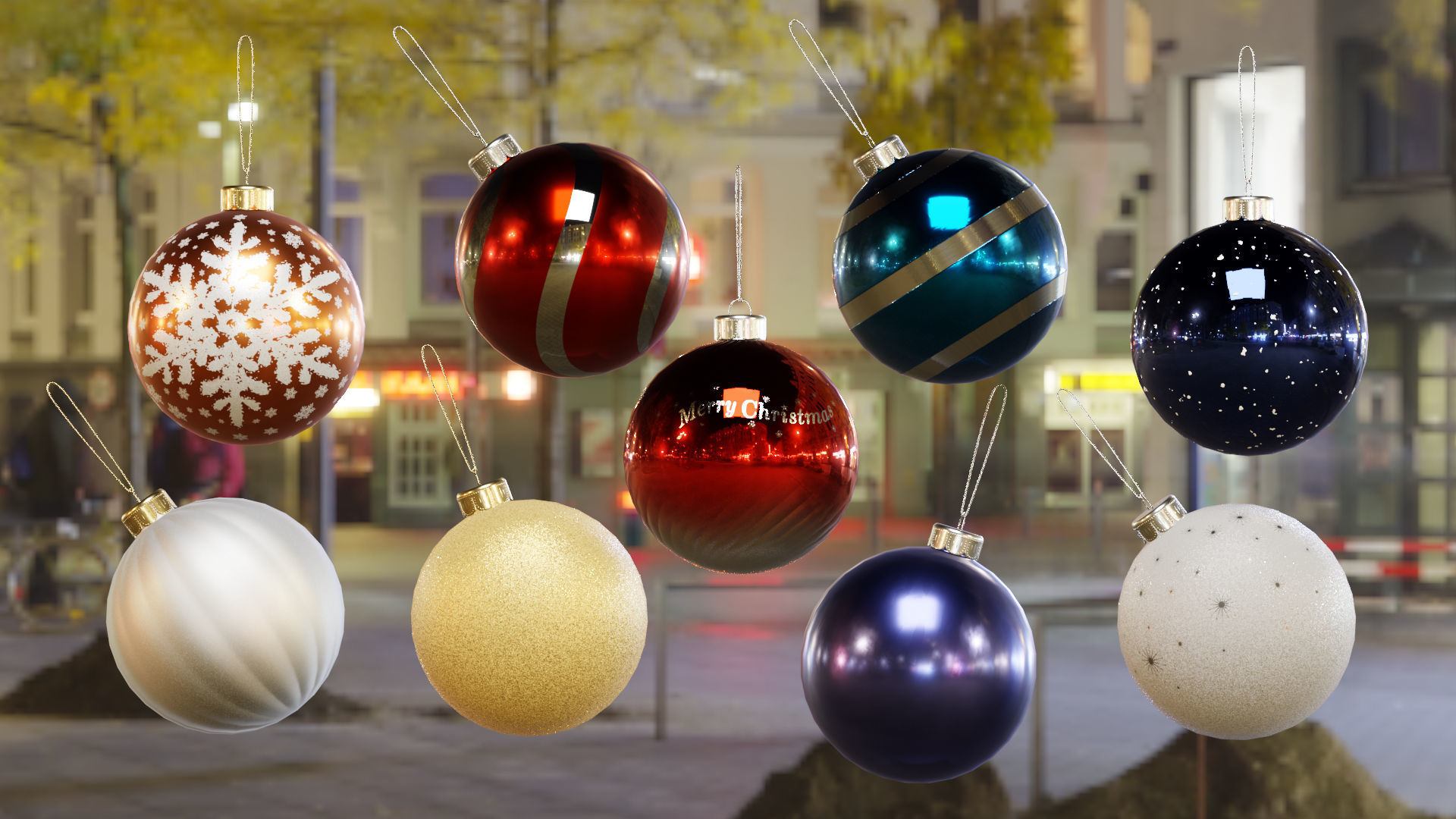 Christmas balls and christmas sleigh 3D Model Collection_4