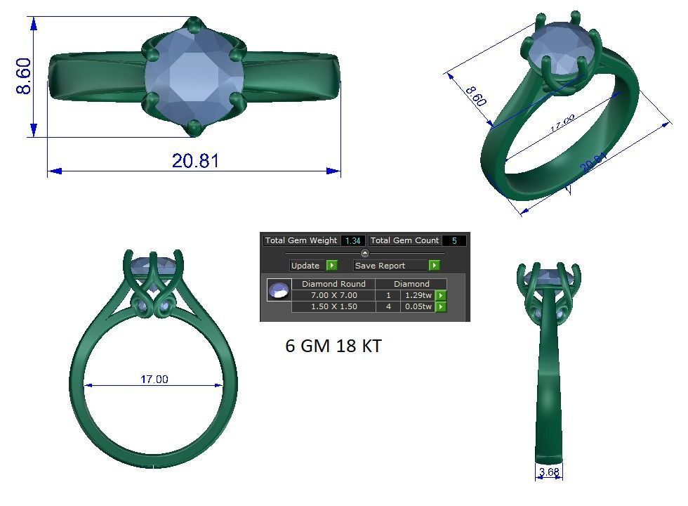 Solitaire ring 3D print model_1