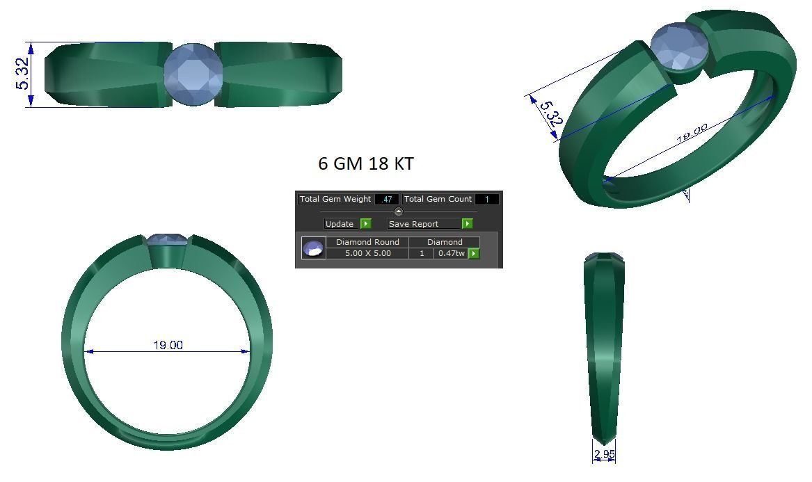 Solitaire ring 3D print model_1