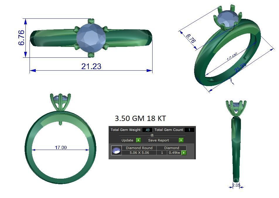 Solitaire ring 3D print model_1