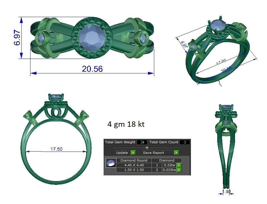 Solitaire ring 3D print model_1