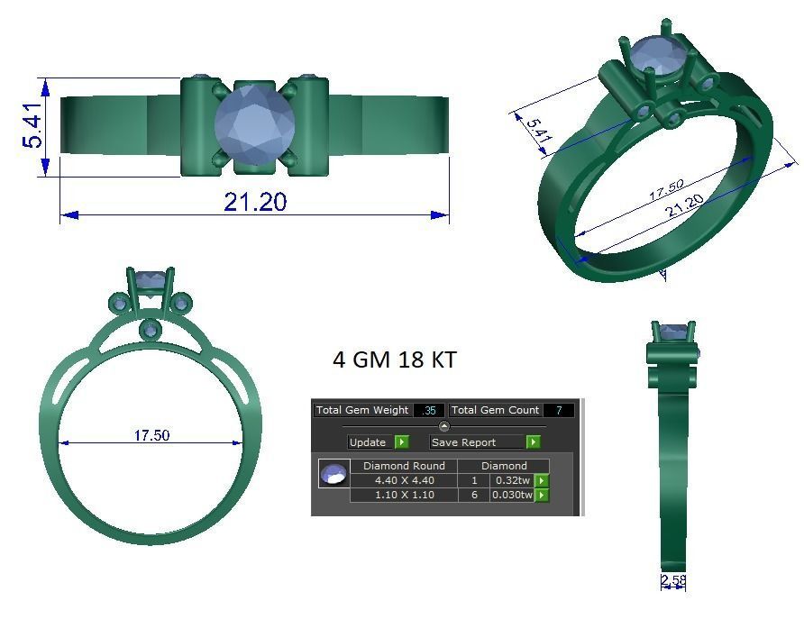 Solitaire ring 3D print model_1