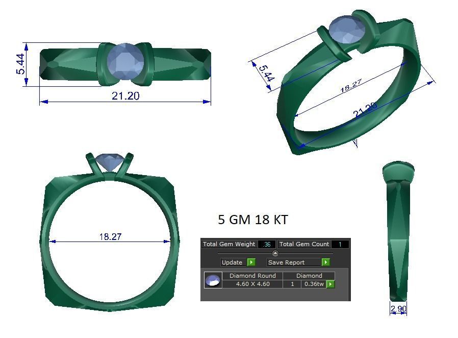 Solitaire ring 3D print model_1