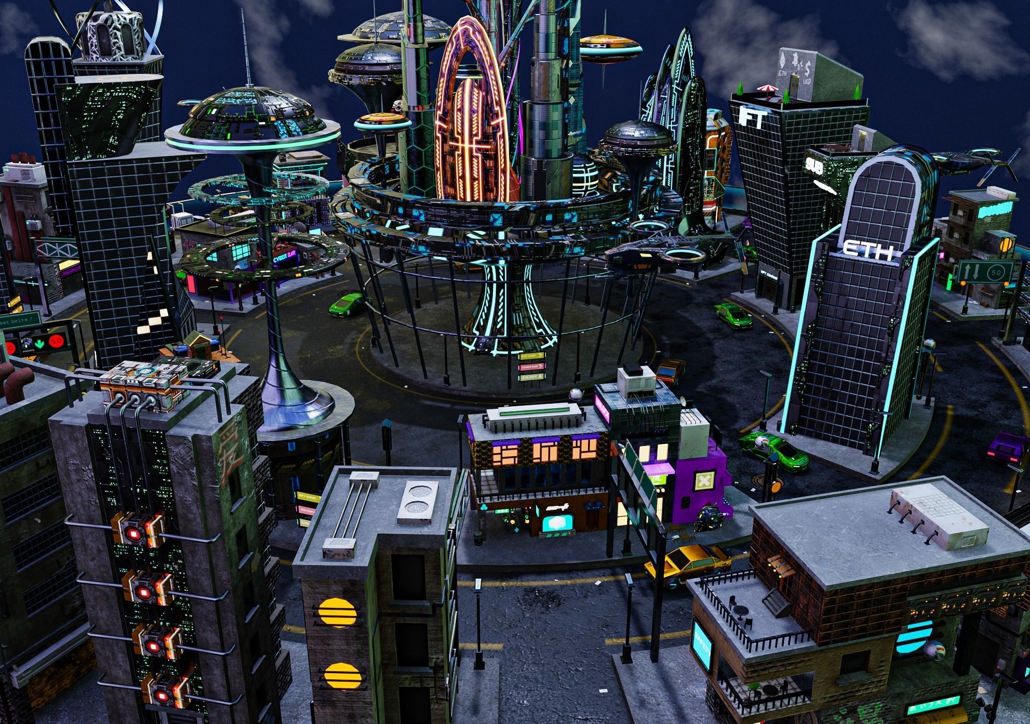 Cyberpunk City Pack Low-poly 3D model_7