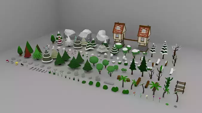 Low Poly Normal Snow Trees Pack Low-poly 3D model