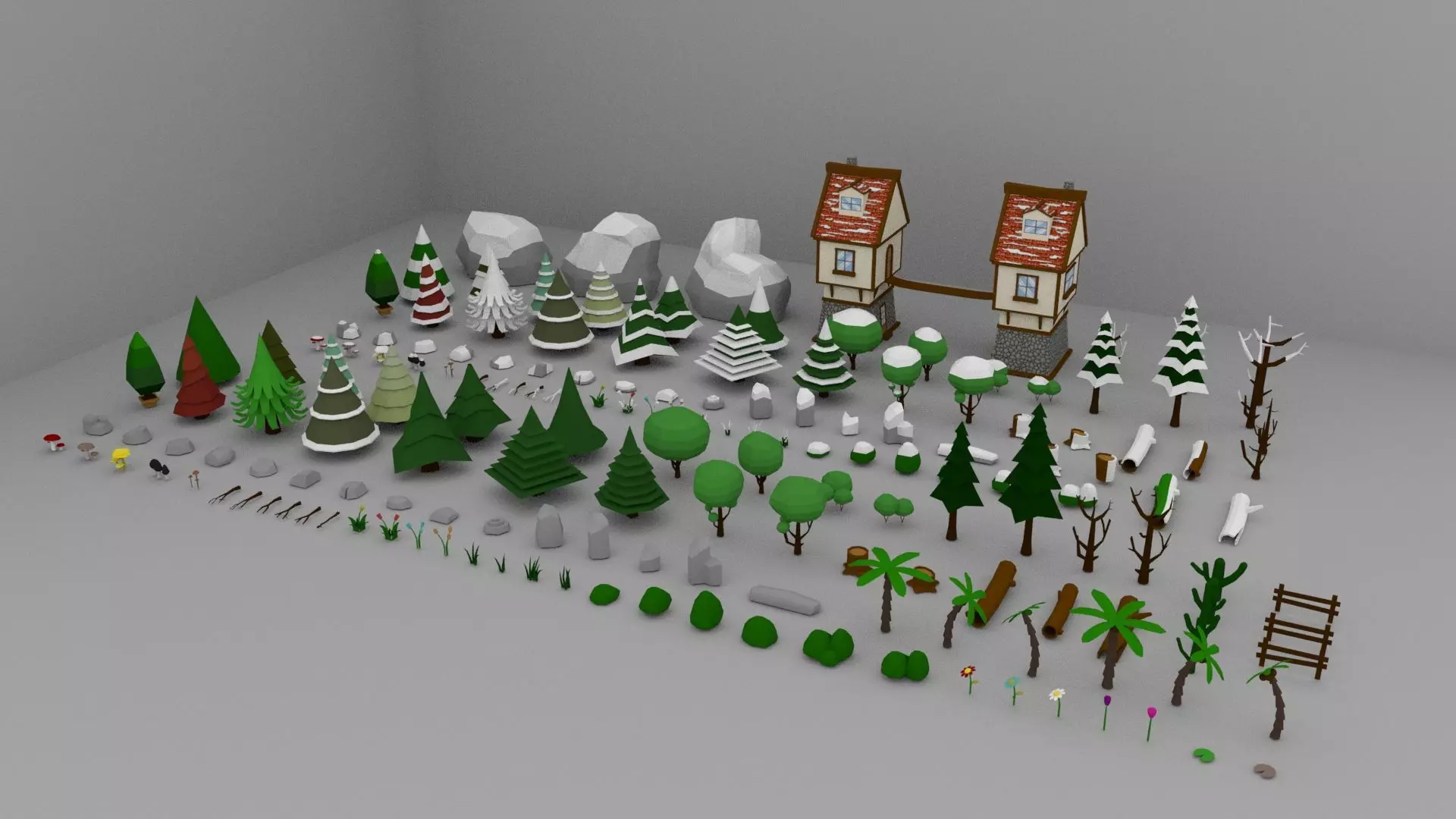 Low Poly Normal Snow Trees Pack Low-poly 3D model_0